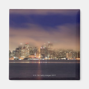 San Francisco skyline in fog at night. Magnet