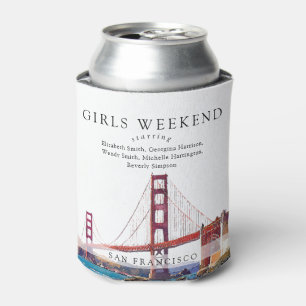 San Francisco Skyline Watercolor Girls Weekend Can Cooler