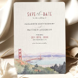 San Francisco Skyline Watercolor Save the Date  Invitation<br><div class="desc">Celebrate your upcoming nuptials with the elegance of the San Francisco skyline. This beautifully crafted Save the Date invitation features a delicate watercolor rendering of the iconic Golden Gate Bridge, set against a backdrop of the city's famous hills and serene bay. The soft palette of cerulean blue, blush pink, and...</div>