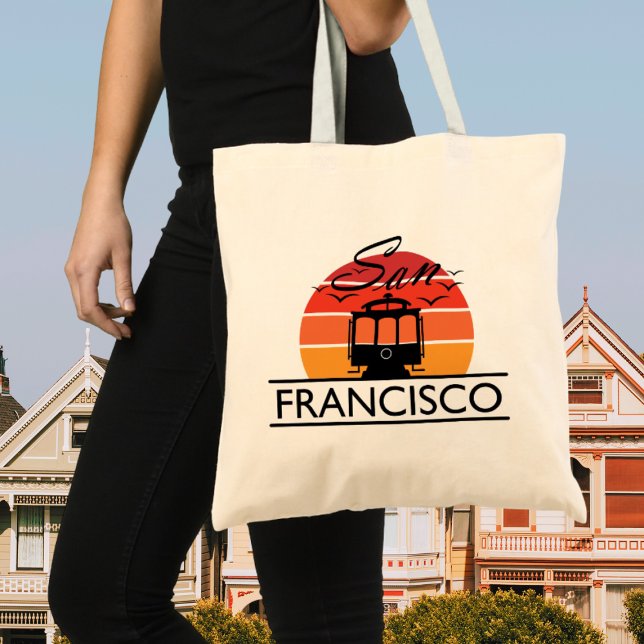 San Francisco text design, Souvenir Tote Bag (San Francisco Tote Bag with cable car design)