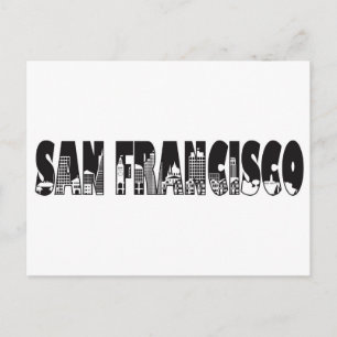San Francisco Text Outline Illustration Postcard