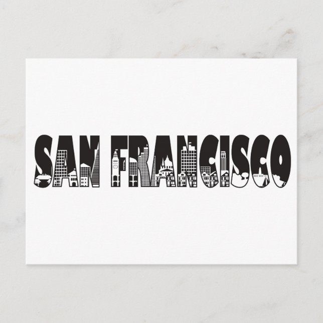 San Francisco Text Outline Illustration Postcard (Front)