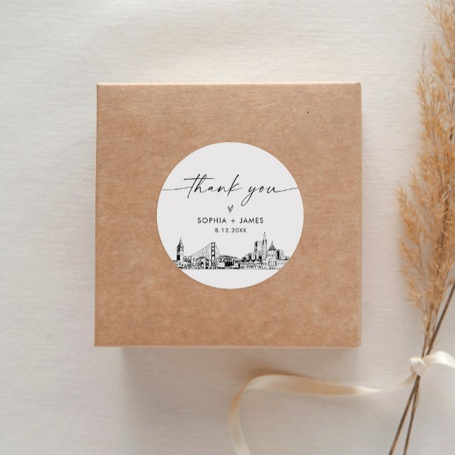 San Francisco Thank You Favour 3" (sheet of 6) Classic Round Sticker (Creator Uploaded)