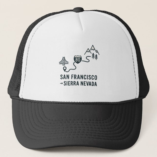 San Francisco to Sierra Nevada Route Design Trucker Hat (Front)