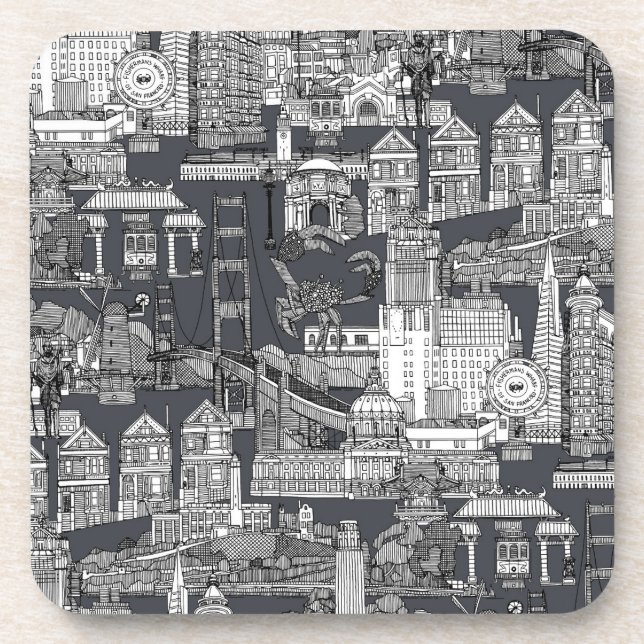 San Francisco toile black iron grey Coaster (Front)