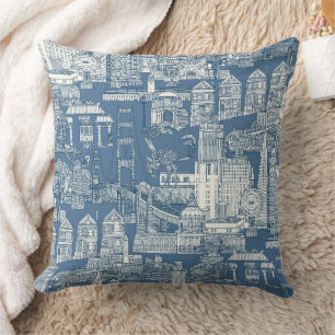 San Francisco toile cobalt denim Cushion
