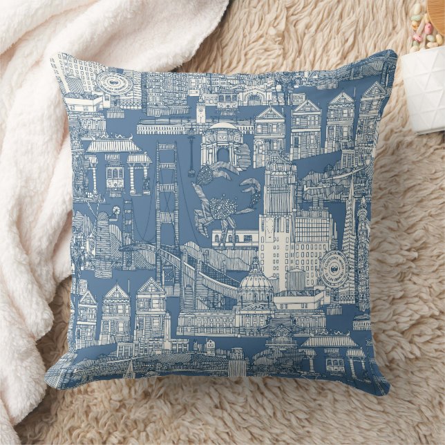 San Francisco toile cobalt denim Cushion (Blanket)
