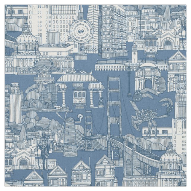 San Francisco toile cobalt denim Fabric (Swatch)