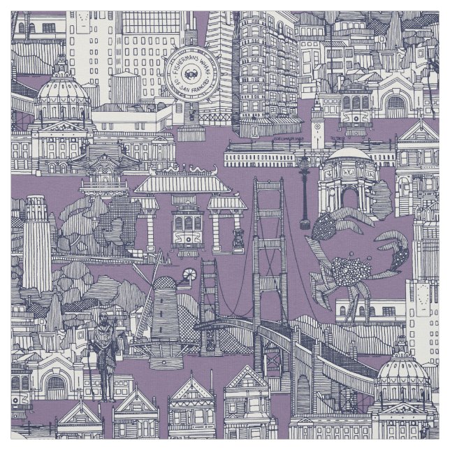 San Francisco toile navy blue violet Fabric (Swatch)