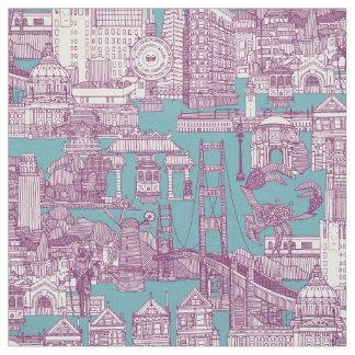 San Francisco toile purple turquoise blue Fabric