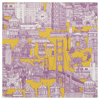 San Francisco toile purple yellow Fabric