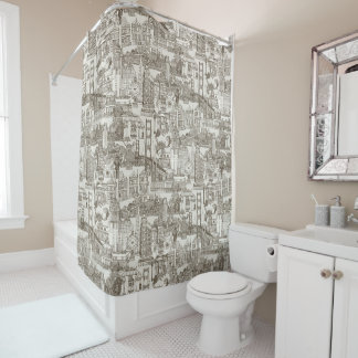 San Francisco toile tea brown strong white Shower Curtain