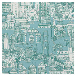 San Francisco toile viridian turquoise blue Fabric