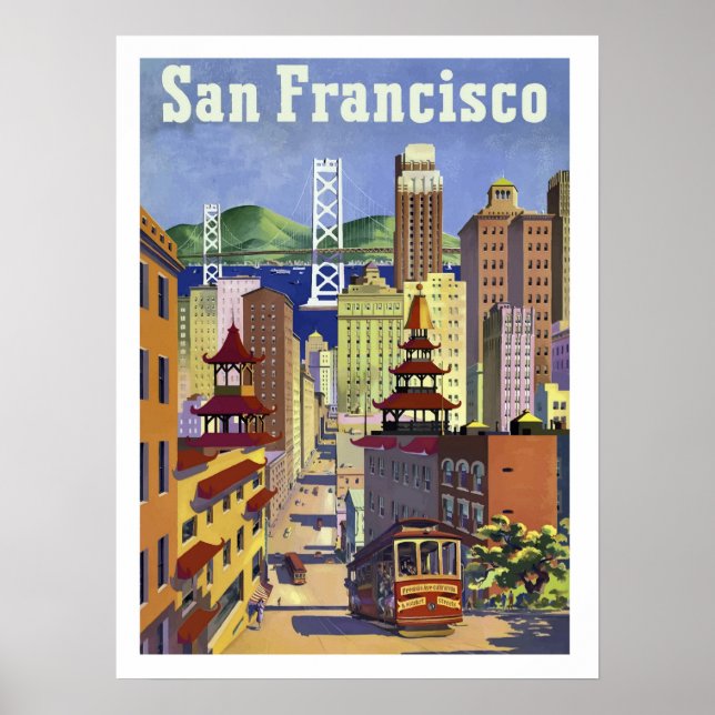 San Francisco, tram, urban city street, vintage Poster (Front)
