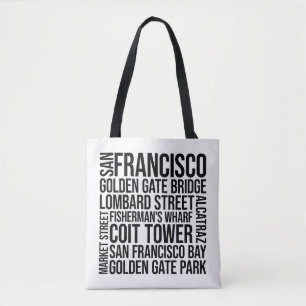 San Francisco Typography - California Word Art Tote Bag