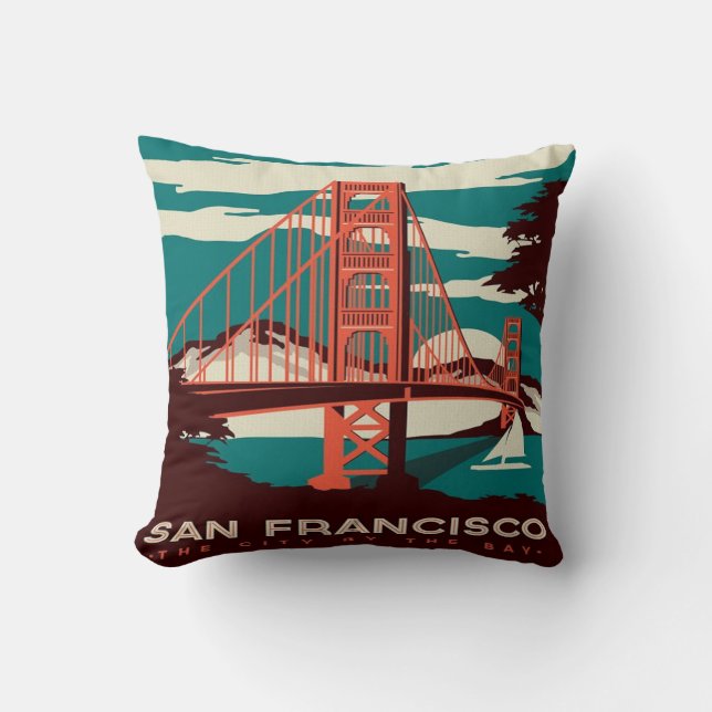 San Francisco Vintage Style Golden Gate Bridge  Cushion (Front)