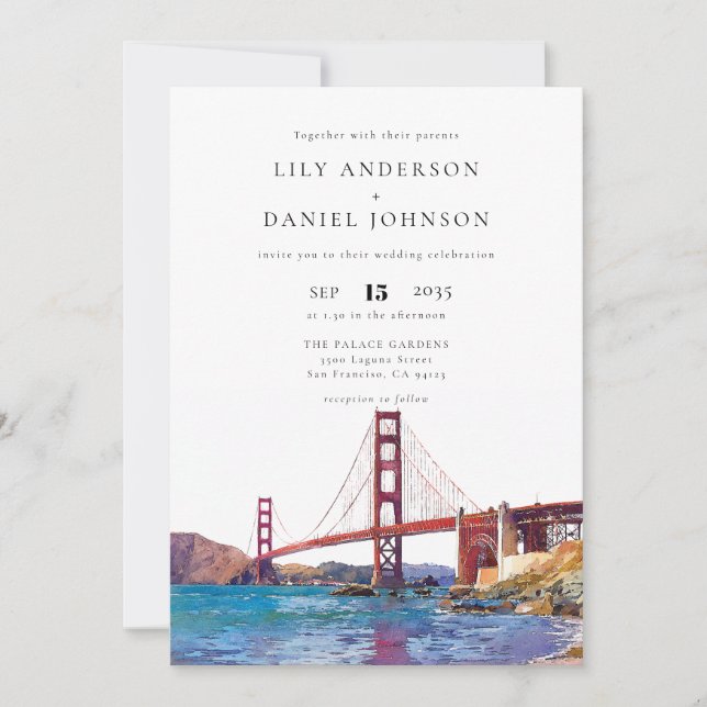 San Francisco Watercolor Elegant Wedding Invitation (Front)
