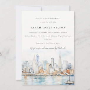 San Francisco Watercolor Landscape Baby Shower Invitation