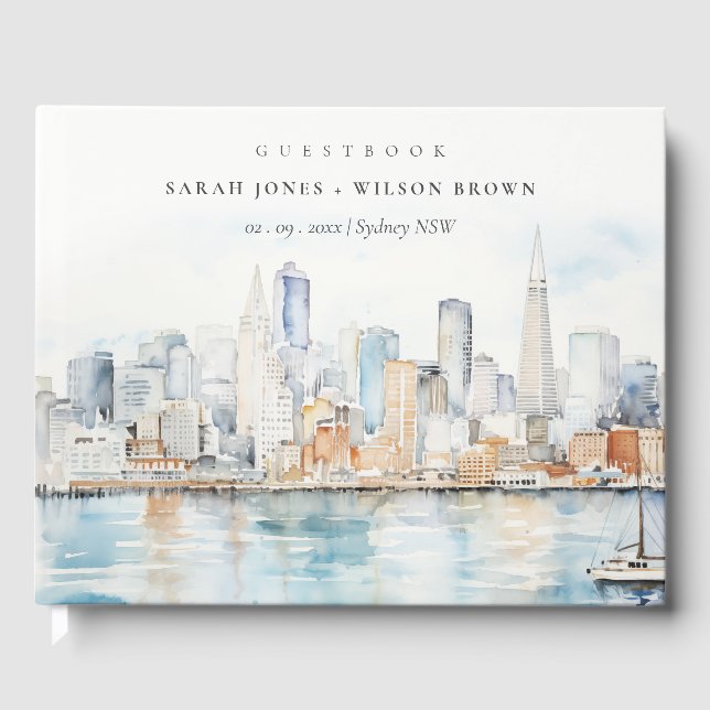 San Francisco Watercolor Landscape Wedding Guest Book (Front)