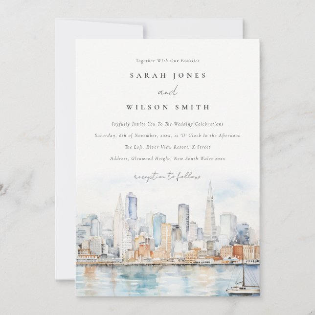 San Francisco Watercolor Landscape Wedding Invitation (Front)