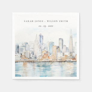 San Francisco Watercolor Landscape Wedding Napkin