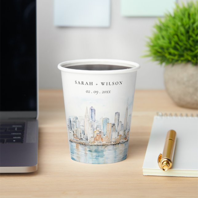 San Francisco Watercolor Landscape Wedding Paper Cups (Insitu)