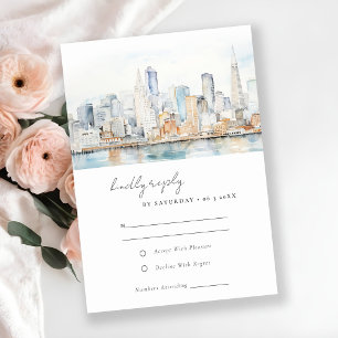 San Francisco Watercolor Landscape Wedding RSVP Card