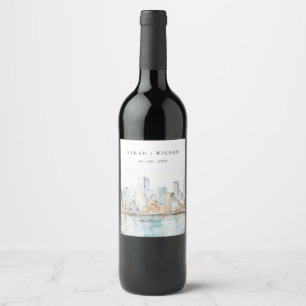 San Francisco Watercolor Landscape Wedding Wine Label