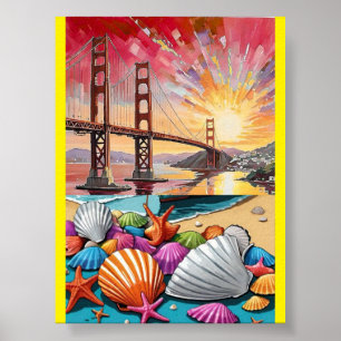San Francisco Watercolor Painting, Golden Gate Bri Poster