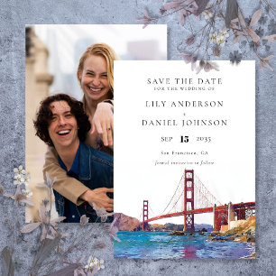 San Francisco Watercolor Photo Wedding Save The Date