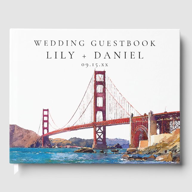 San Francisco Watercolor Wedding Guest Book (Front)