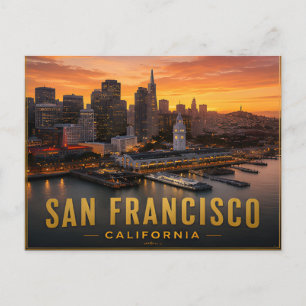 San Francisco Waterfront Sunset California Travel Postcard