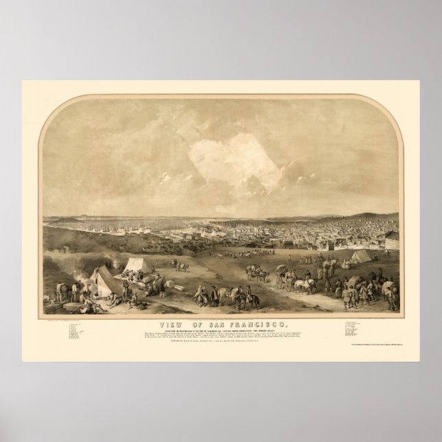 San Francsico, CA Panoramic Map - 1851 Poster (Front)