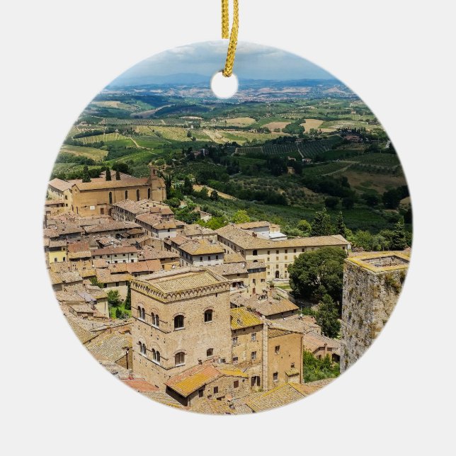 San Gimignano, Italy Ceramic Tree Decoration (Front)
