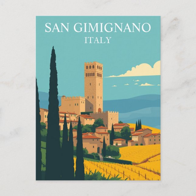 San Gimignano, Italy Mediaeval Vintage Art Postcard (Front)