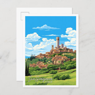 San Gimignano Italy vintage travel illustration Postcard