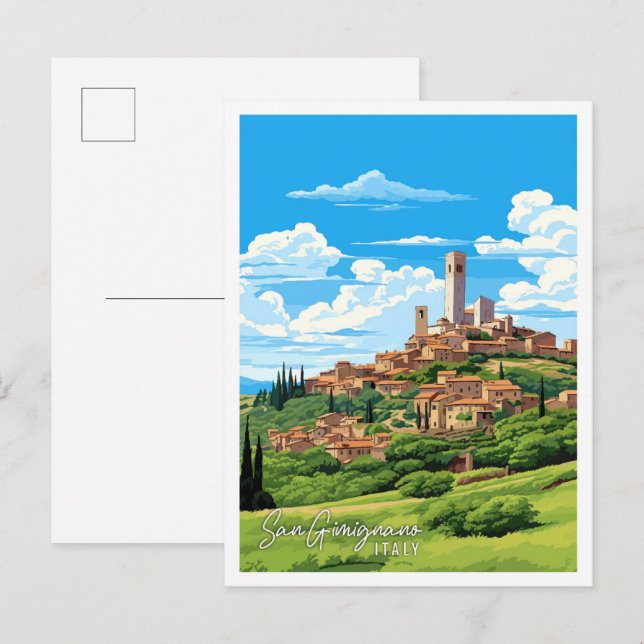 San Gimignano Italy vintage travel illustration Postcard (Front/Back)
