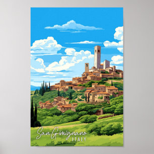 San Gimignano Italy vintage travel illustration Poster