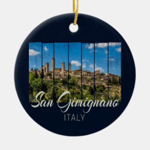 San Gimignano Tuscany Italy Vinatge Panoramic View Ceramic Tree Decoration