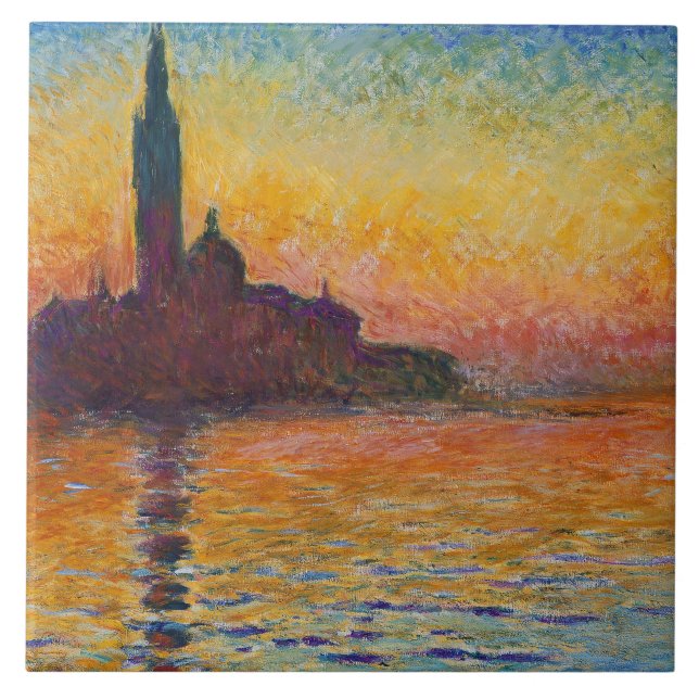San Giorgio Maggiore at Dusk (by Claude Monet) Tile (Front)