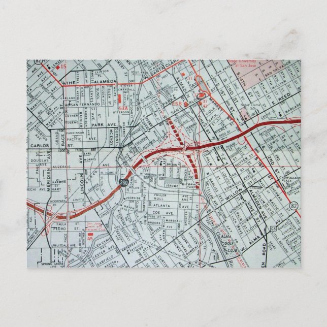 SAN JOSE, CA Vintage Map Postcard (Front)