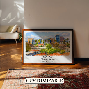 San Jose California Poster, Watercolor, Custom Poster