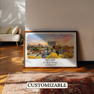 San Jose California Poster, Watercolor, Custom Poster