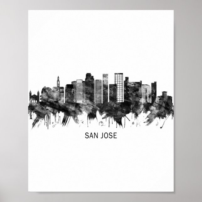 San Jose California Skyline BW Poster (Front)