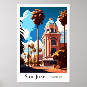 San Jose California Travel Vintage Illustration Poster