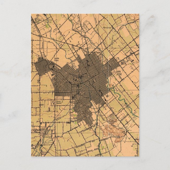 San Jose California Vintage Map Postcard (Front)