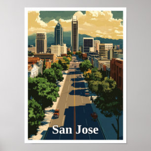 San Jose California Vintage Travel Illustration Poster
