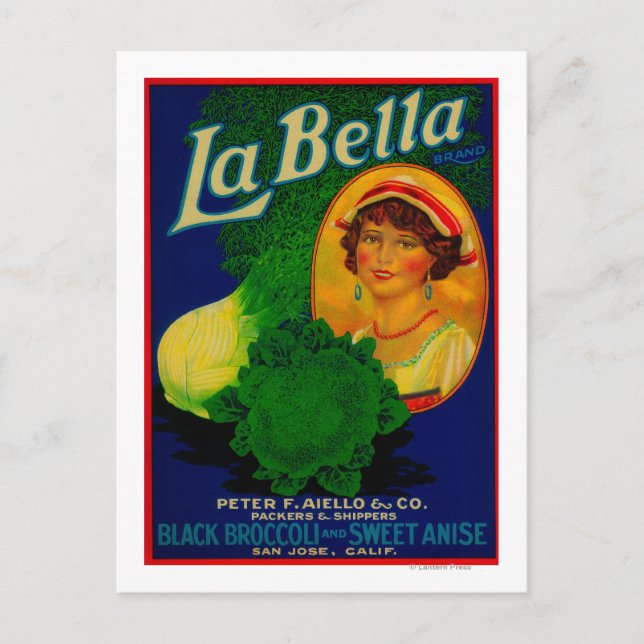 San Jose, CaliforniaLa Bella Vegetable Label Postcard (Front)