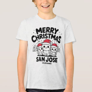 San Jose City California Merry Christmas Cats USA Tri-Blend Shirt