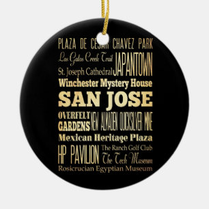 San Jose City of California State Typography Art Ceramic Tree Decoration